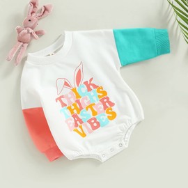 FIOMVA Baby Girl Boy Easter Outfit Long Sleeve Crewneck Sweatshirt Bunny Print Oversized Romper Onesie Spring Clothes(Thick Thighs Easter Vibes-White,0-6 Months)