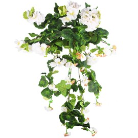 FAICOIA Artificial Flower for Hanging Basket Artificial Geranium Hanging Basket Silk Plant White Faux Flowers Geranium Hanging Artificial Vine Silk Geranium Flowers for Outdoor Pot Patio Garden Decor