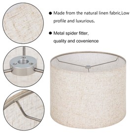 Wellmet Linen Lampshade Requiring Assembly, Set of 2 Drum Lampshades, 18" Top x 18" Bottom x 12" High Replacement Lamp Shades, Fabric Lampshades for Table Lamps Floor Lamps, Metal Spider Fitter