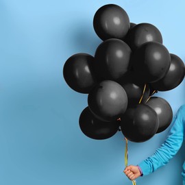 delka delka 12-Inch Latex Birthday Balloons - Pack of 50, Black | Suitable for Kids Party Decorations, Baby Shower, Wedding, Christmas, New Year Eve Decoration & Celebration| Helium Gas or Air Inflated