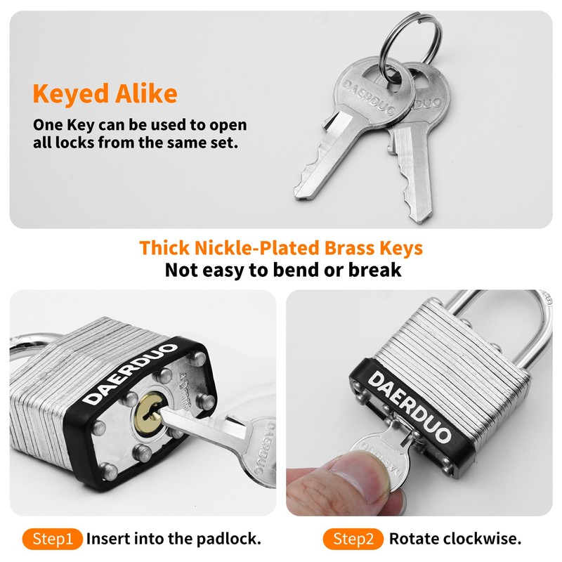 DAERDUO 24 Pack 40 mm (1-9/16") Keyed Alike Laminated Padlocks