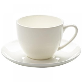 Bicuzat Pure White Fine Bone China Cup and Saucer Set, 8 Oz Cappuccino Coffee Cup Saucer Set