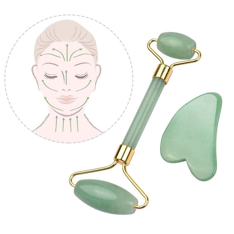 Scraping Plate Natural Jade Set Heart Shaped Crystal Double End