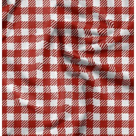 Soimoi Red Cotton Voile Fabric Gingham Check Print Fabric by The Yard 56 Inch Wide