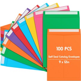 Janlaugh 100 Pcs 9 x 12 In Colored Catalog Envelopes Self Adhesive 32lb Manilla Envelopes Kraft Envelopes Peel & Seal for Secure Mailing Storage Organizing for Home Office Business School(Colorful)