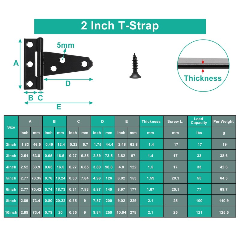 BUXIMN 6 Pack T Hinge, 2inch Mini Door Hinges Outdoor