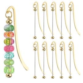 PATIKIL Beadable Bookmarks, 10 Pcs Beaded Bookmark DIY Metal Blank Bar Bulk for Bookmark DIY Making Craft, Beading Pendant Charm, Gold Tone