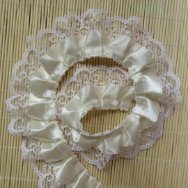 Cinta plisada de encaje de organza de 2 capas con borde de malla de 5 cm de ancho y 5 cm de ancho con ribete vintage de tela bordada, apliques de costura, manualidades, vestido de boda, decoración de ropa (beige)