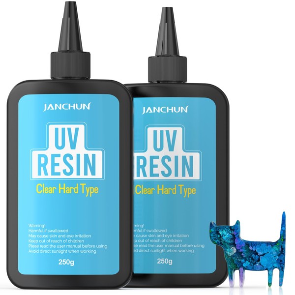 JANCHUN UV Resin 500g-Crystal Clear Hard Upgraded Formula Ultraviolet Fast Curing Resin Glue for Jewelry Making, DIY Crafts, Nail Art Accessories, Beginner