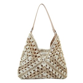 Ladies Straw Shoulder Bag For Women Summer Beach Bag Large Fashion Shoulder Bag Straw Bag Hand-woven Handbags for Work Beach Trip Vacation (Beige)