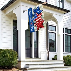 CROWNED BEAUTY 4th of July Patriotic Stars House Flag 28x40 Inch Double Sided Large Burlap for Outside Independence Day Welcome Yard Flag CF1526-40