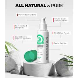 Bossman Skin, Scalp, and Hair Oil for Men & Women - 4 oz Moisturizing Body Oil - Emerald (Green Tea) Scent - Anti-aging, Hydrating, Scar Reducing Solution with Olive, Sunflower, Vitamin E