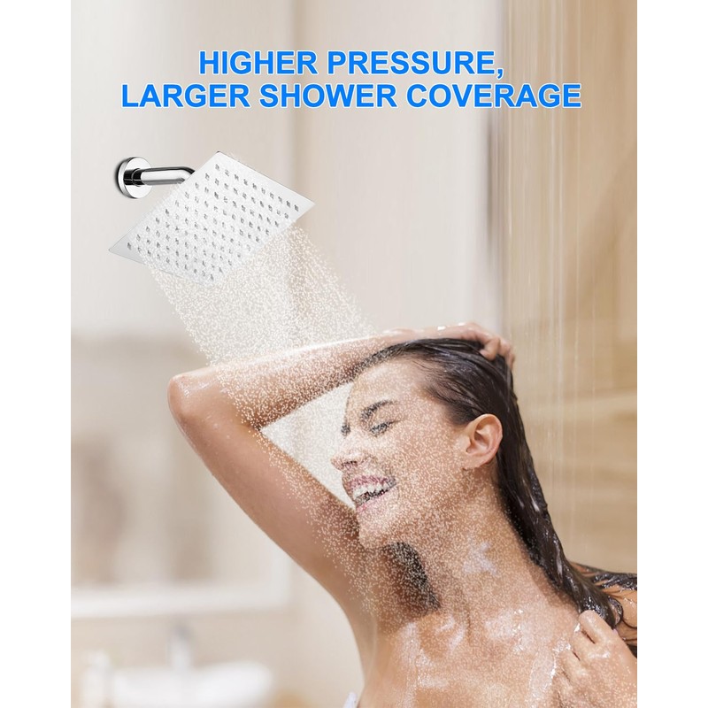 RALANDA 10 Inch Square Rainfall Shower Head, Ultra Thin, Chrome,