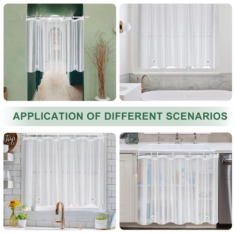UFRIDAY Frosted Window Curtain with Hooks, Narrow Short Plastic Privacy