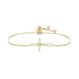 GAVU 14K Gold Plated 925 Sterling Silver Zirconia Cross Bracelet for Women, Dainty Gold Bracelet for Women, Gold Cross Bracelet