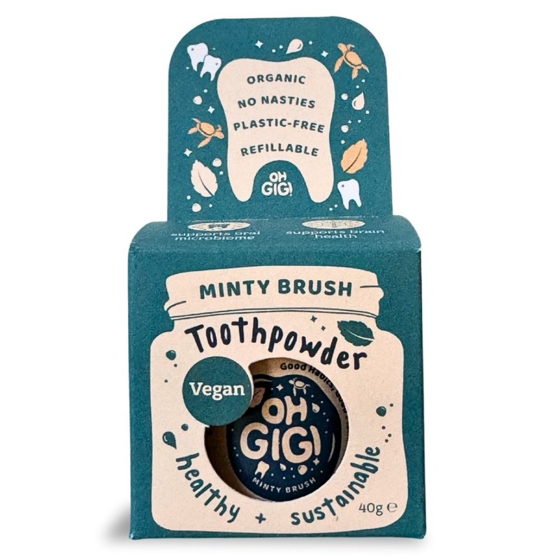 Ohgigi Organic Tooth Powder - Minty Brush, 40g Jar