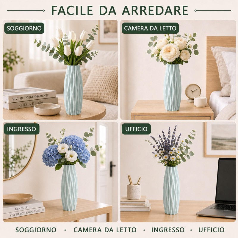 Vasi in Plastica 2 Pezzi Effetto Ceramica Verde