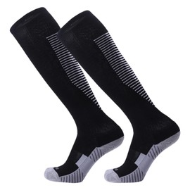 Durdiiy Kids Football Socks, Unisex Football Socks for Children Breathable Athletic Socks Soccer Sock Running Training Socks Knee High Sport Socks for Football Rugby Lacrosse(Black)