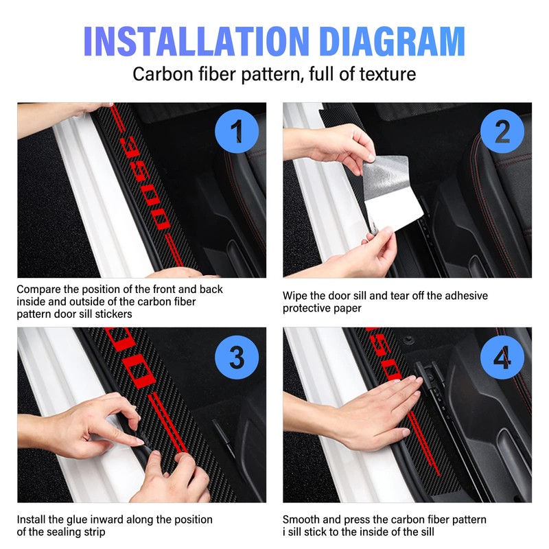 Car Door Sill Protector for RAM 3500, 4Pcs Reflective Carbon