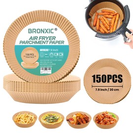 BRONXIC® 150PCS Large Air Fryer Liners 20cm | Heavy Duty Oil Proof & Non-Stick Air Fryer Liner | Heat Resistant Disposable Parchment Airfryer Liners | Perfect for Baking, Roasting & Cooking