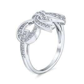 Personalize Romantic Holiday Party Bridal Cubic Zirconia Pave CZ Vintage Victorian Style Ribbon Band Bow Ring for Women Teen .925 Sterling Silver Customizable Jewelry