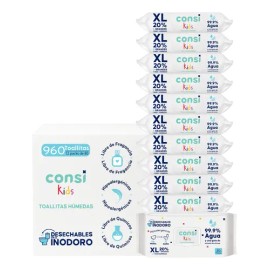 Consi Toallitas Húmedas Bebé Desechables Inodoro 12 Paquetes