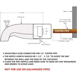 Avalon Bathtub and Shower Spout with Front Diverter for 1/2 inch Copper Pipe, Faucet