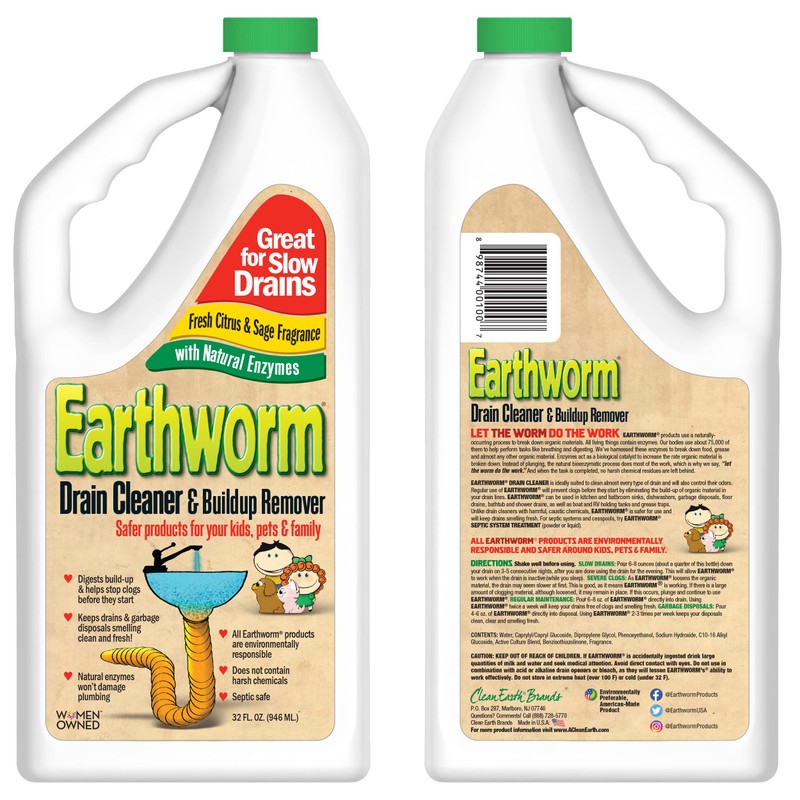 Earthworm Drain Cleaner - Clog Remover - Drain Opener/Deodorizer -
