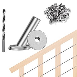 Steel DN Mate T316 Marine Grade Stainless Steel 30 Degree Angle Beveled Protector Sleeves, Wood Post Protector Sleeve for 1/8" Deck Cable Railing kit with a Drill Bit, 30 Packs, DIY Balustrade DT03