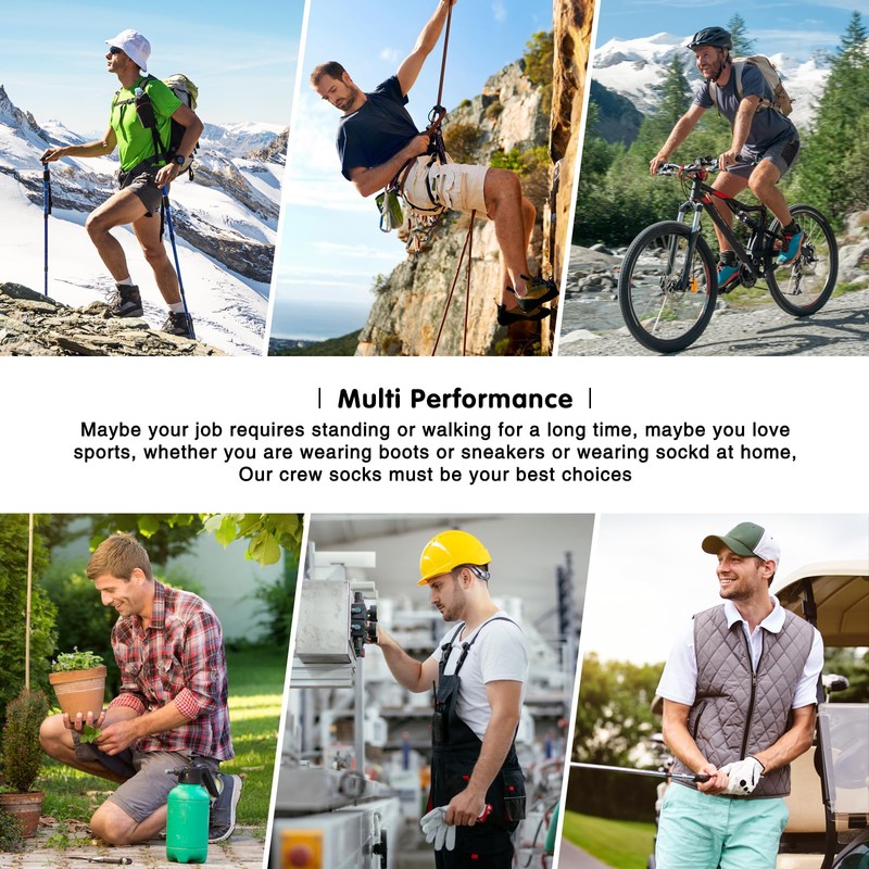 Monxiery Mens 100% Cotton Cushioned Crew Socks, Athletic Performance Moisture