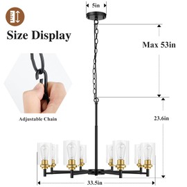Sucolite 8-Light Chandelier for Dining Room Kitchen Island Modern Farmhouse Pendant Lighting with Clear Glass Shades Industrial Black Hanging Ceiling Light Fixture for Living Room, Height Adjustable