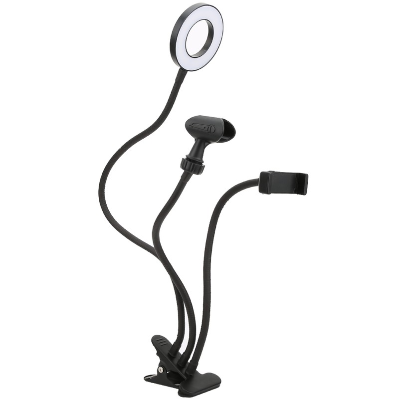USB LED Ring Fill Light Lamp with Phone Holder Microphone
