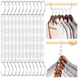 HOUSE DAY Closet Organizers and Storage Space Saving Hangers 12 Pack Stainless Steel Magic Hangers Upgraded Sturdy Multiple Hanger in one Space Saver Clothes Hanger College Dorm Room Essentials