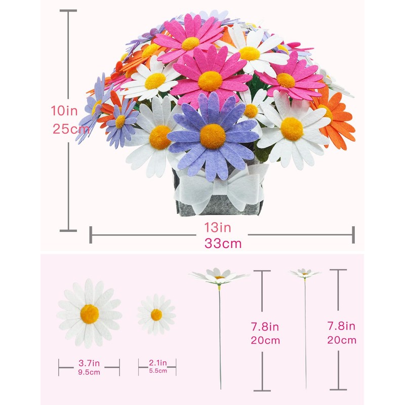BAZIMADIY Felt Flower Art Craft Kit,DIY Felt Daisy Bouquet Kit,