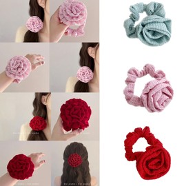 3 PCS Handmade Flower Stretchy Rubber Elastics Hair Ties Ropes Hair Bands Headbands Rings Scrunchies Ponytail Holders Hair Accessories for Women Girls-061#01