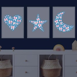Glow in The Dark Pink Bow Wall Stickers Glowing Luminous Light Pink Bow Knot Wall Decals Watercolor Coquette Wall Art Decor Wallpaper for Nursery Kindergarten Girls Bedroom