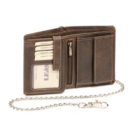 Biker Mens and Ladies Wallet vertical format with chrome chain (including LEAS-Giftbox) LEAS, Genuine Leather, brown - ''LEAS Vintage-Collection''