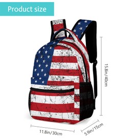 GNEW American Flag Backpack Distressed Blue White Red Flag Backpack for Kids, Patriotic USA School Bag for Boys Girls, Elementary Middle High School Bags Travel Backpack,16.5 Inch