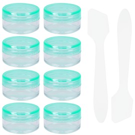 Travel Sample Pots Empty Cosmetic Jars 5ml Clear Cream Container Refillable Containers with Lids Cosmetic Pots with Spoon for Lotion, Concealer, Sunscreen （ 8Pcs, Green)