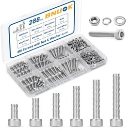 BNUOK 288 PCS M5 Screws Assortment Kit, 304 Stainless Steel M5 Bolts Kit, M5x 8/12/16/20/25/30mm, Hex Socket Head Cap Screws Bolts Nuts Washers Set