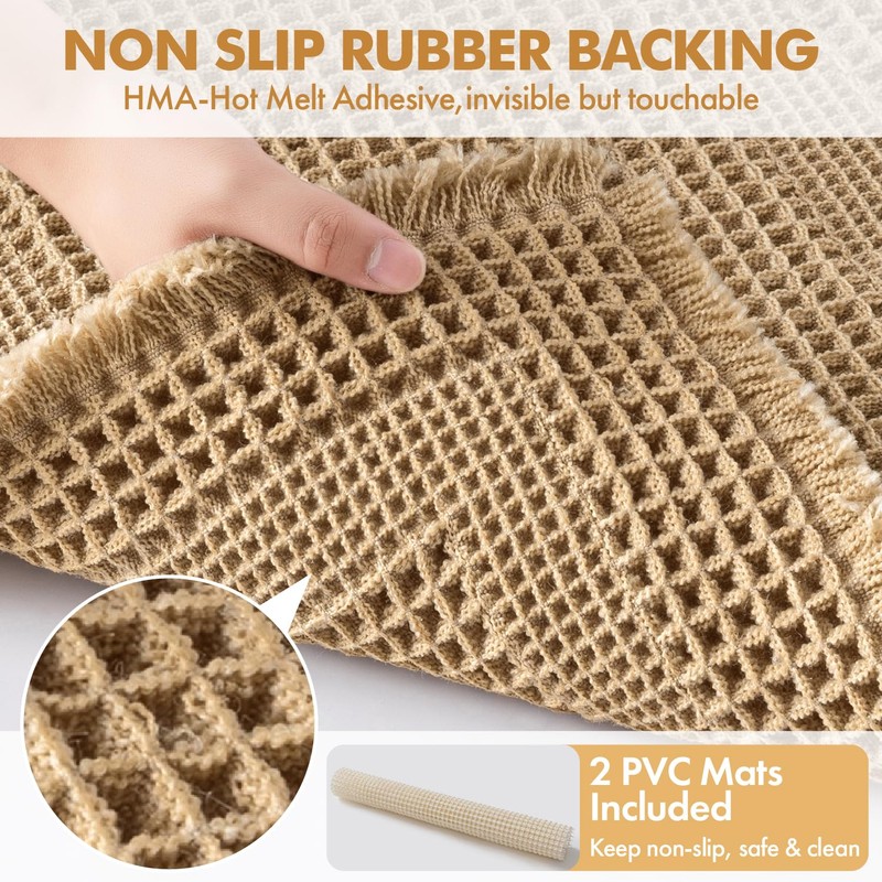 MIULEE Set of 2 Waffle Bathroom Rugs, Boho Bath Rug