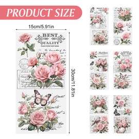 HICOHAND Rub on Transfers for Crafts, 6 Sheets Vintage Rose Flower Rub On Transfers for Furniture Rub on Transfers Stickers for Home Decal, Pink Rose