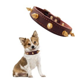 Qianruida Studded Collars for Dogs and Cats, Dog Collar Bite Resistant with Spiked Rivets Dog Collar, Studded, Brown, Adjustable Individuality Boxer Bulldog Collar for Small - XS