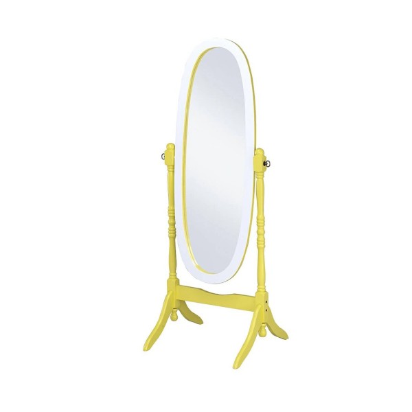 HomeRoots 59" Yellow Oval Solid Wood Framed Freestanding Cheval Mirror