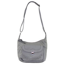 Goson Leather Concealed Gun Carrying Handbag Purse Buckled Front Pocket with Silver Studs Gray