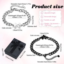 Benaton 1 Pair Heart Partner Bracelets, Partner Bracelets, Diamond Couple Bracelet, Engraved Curb Chain, Couple Bracelet, Puzzle Couple Bracelet, Adjustable, Love Gifts Couple Bracelet (With Gift