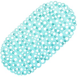 WELTRXE Bath Mat Non Slip Anti Mould, 69x35cm Oval Green PVC Bathtub Mat, Ring Pattern Shower Mat for Inside Bath, Non Slip Bath Tub Mat with Suction Cups, Quick Drain, Machine Washable