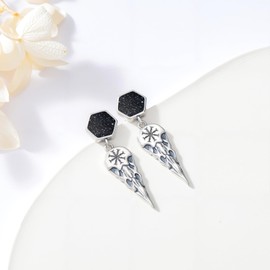 Raven Earrings for Men Women 925 Sterling Silver Viking Raven Stud Earrings with Black Agate Nordic Pagan Jewelry Gifts for Men Women