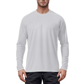 Tansozer Men's UV Protection Long Sleeve T-Shirts UPF 50+ Outdoor Shirts Sun Protection Tops Rash Guard, lightgrey
