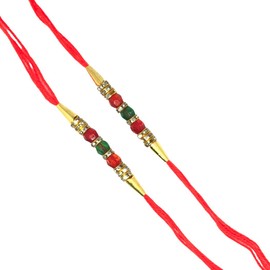 BELEXY Pack of 2 Rakhi for Brother, Crystel Red-Green and Golden Beads Rakhi Thread, Rakhi for Bhai, Rakhi Bracelet, Auspicious Festival of Raksha Bandhan.